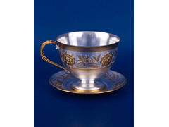 Серебряная чашка с блюдцем «Чайная роза»  